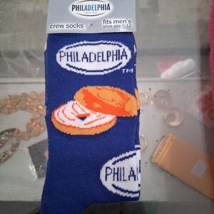 Blue Crew Socks with Bagel Design